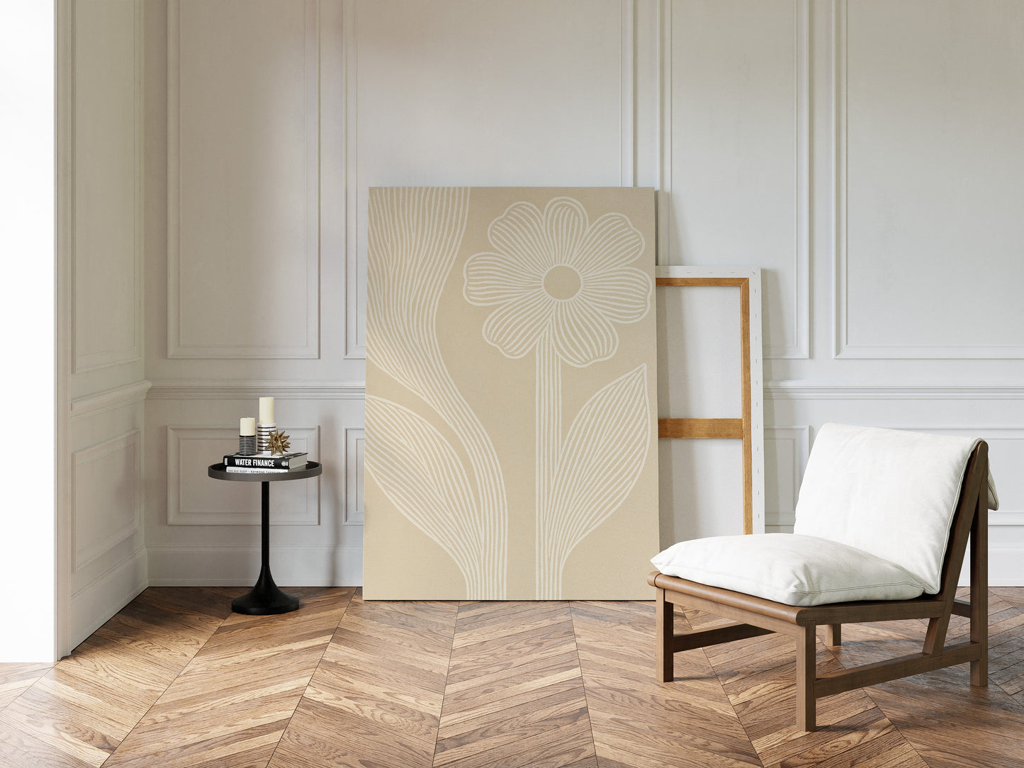Minimalist Floral Line Art Print in Beige