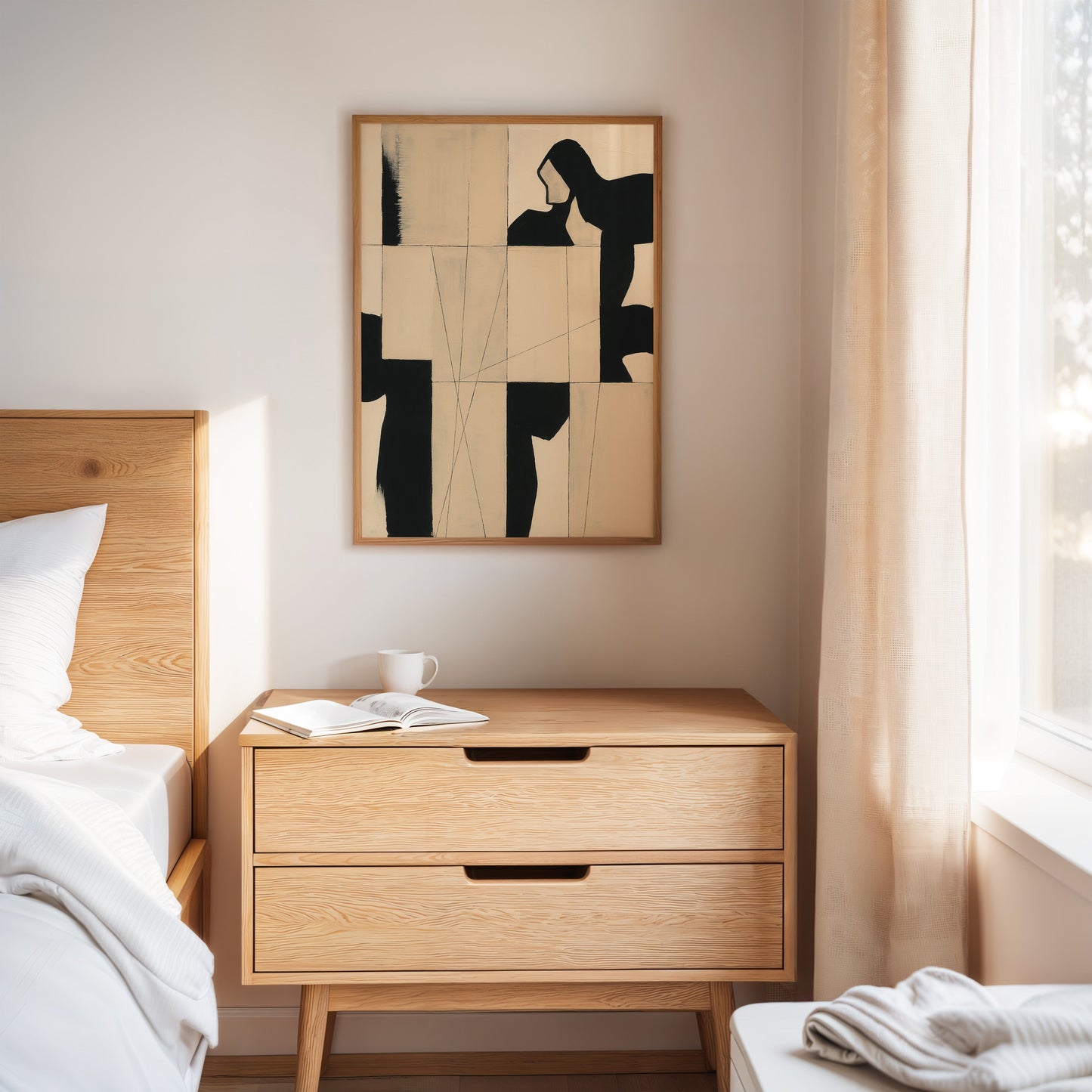 Modern Abstract Geometric Art Print in Black and Beige