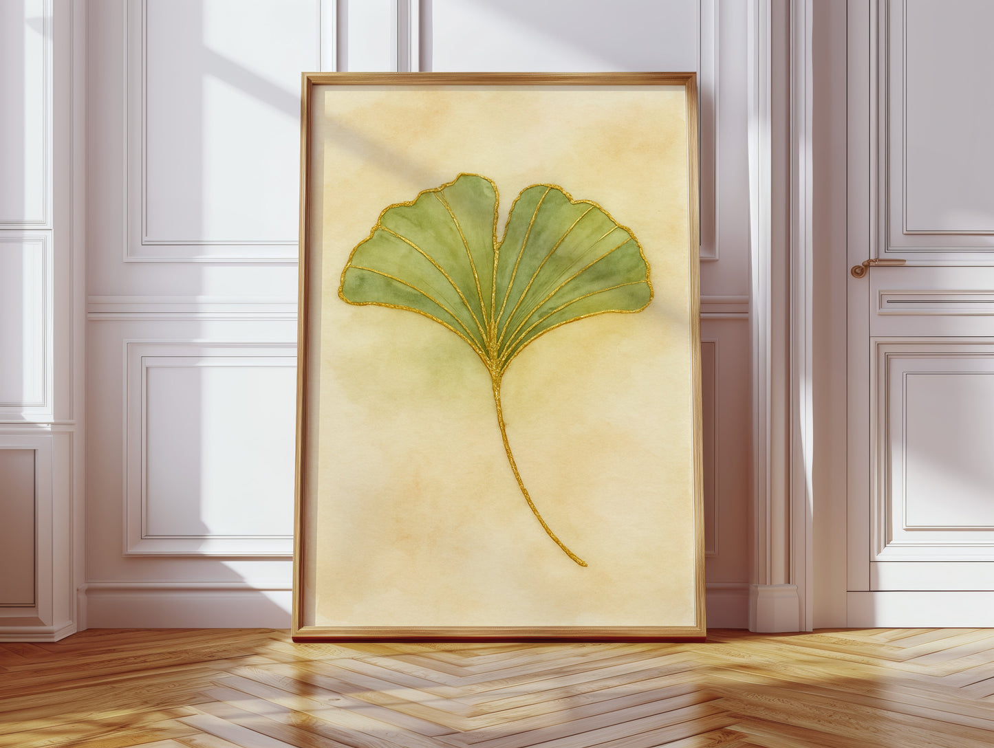 Eleganter Ginkgo-Blatt-Aquarell-Kunstdruck
