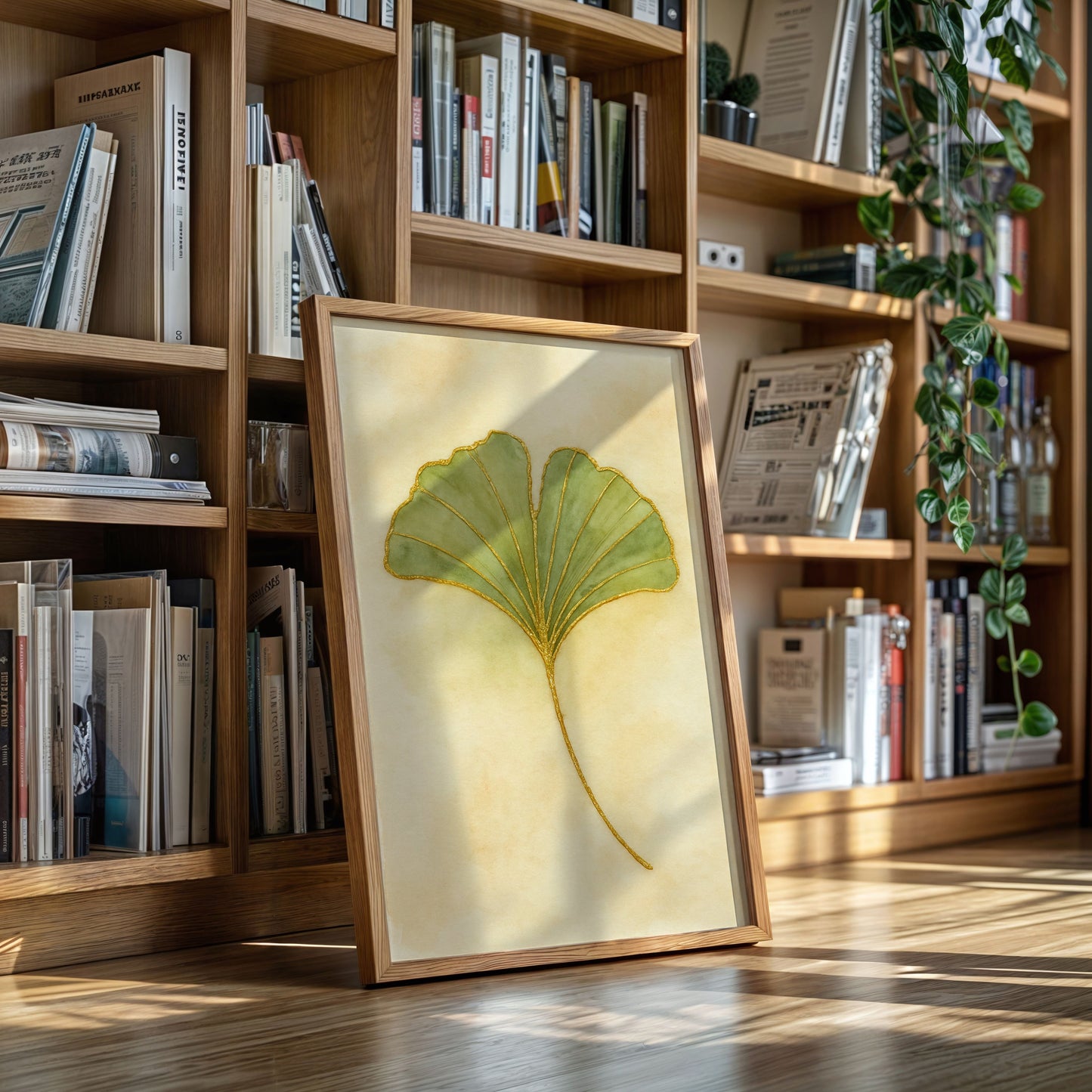 Eleganter Ginkgo-Blatt-Aquarell-Kunstdruck
