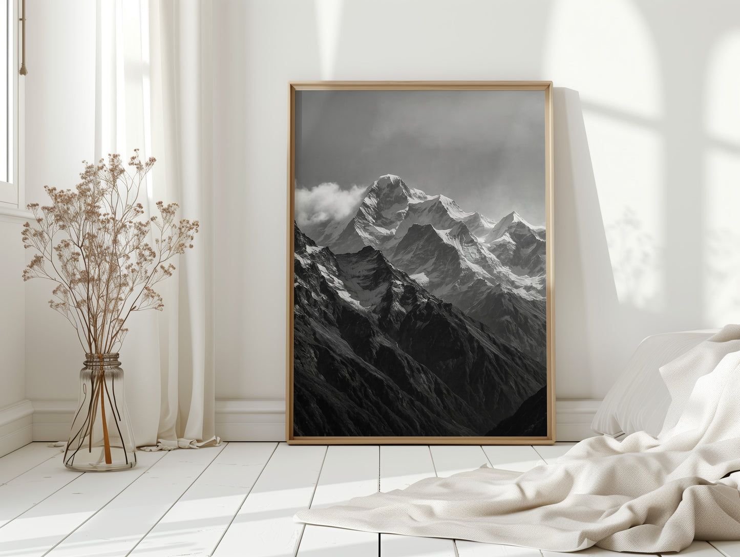 Monochrome Majesty – Black & White Alpine Mountain Print