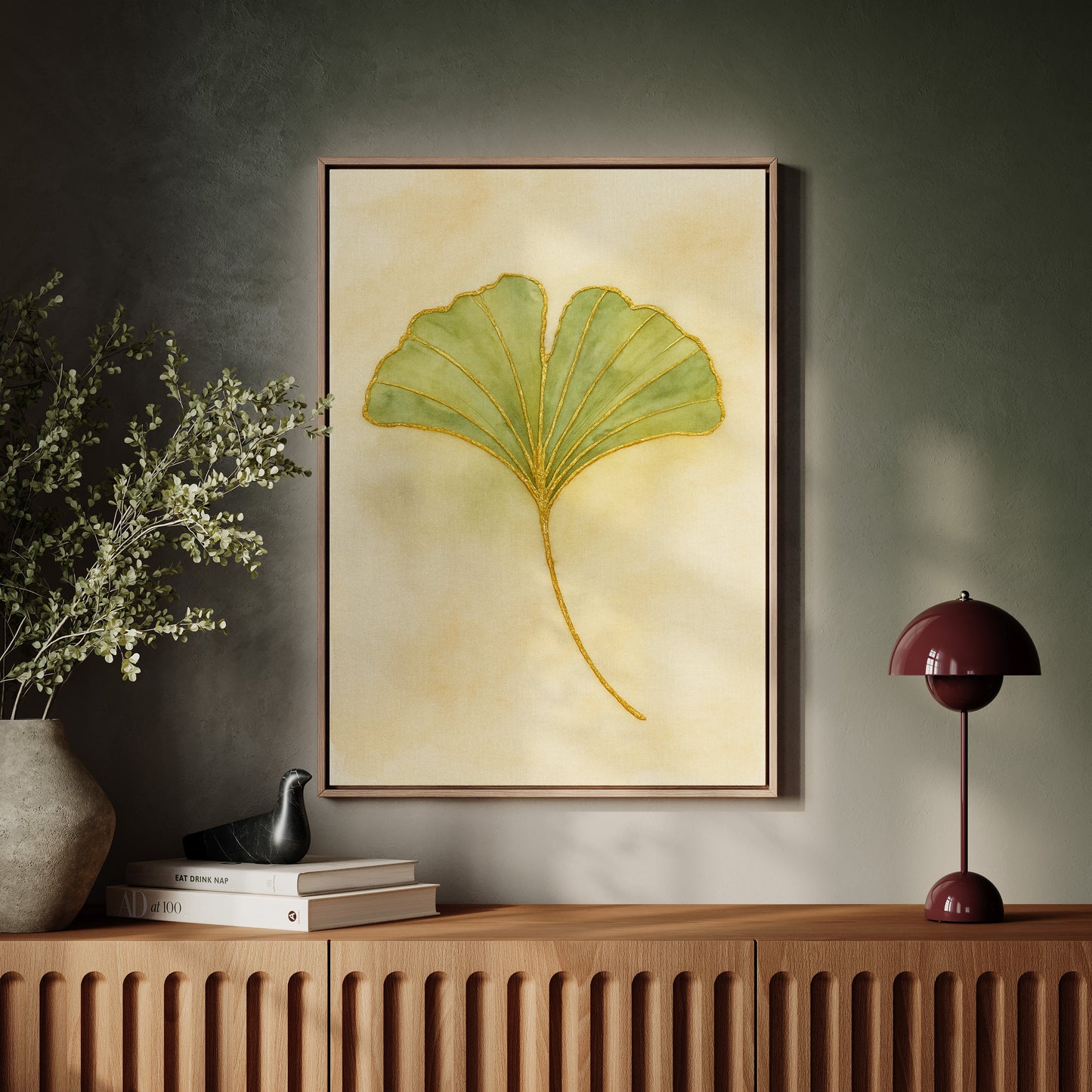 Eleganter Ginkgo-Blatt-Aquarell-Kunstdruck