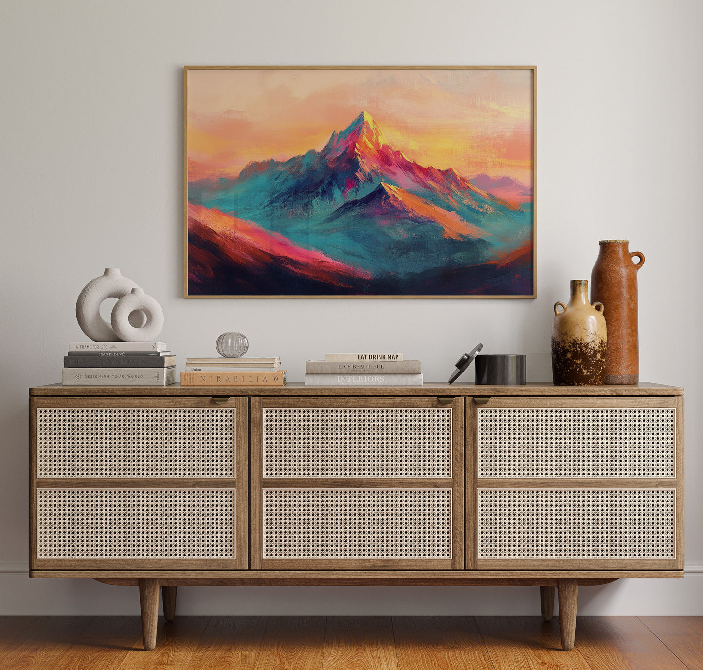 Vibrant Sunset Mountain Landscape Art Print