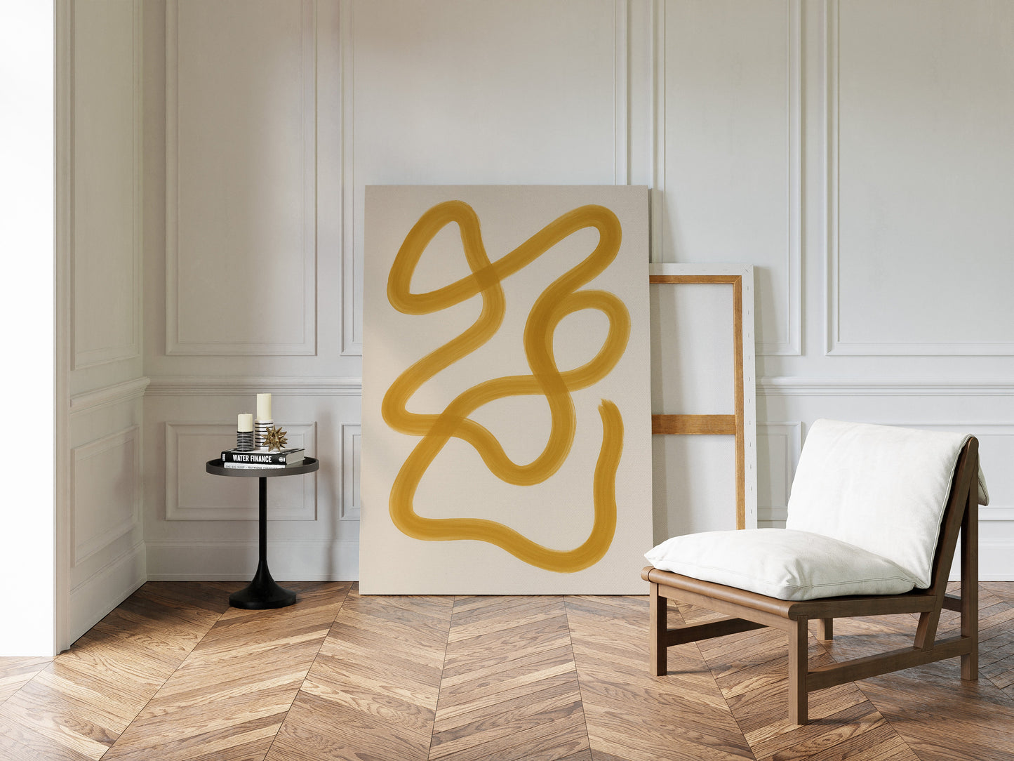 Golden Drift – Minimal Abstract Line Art Print