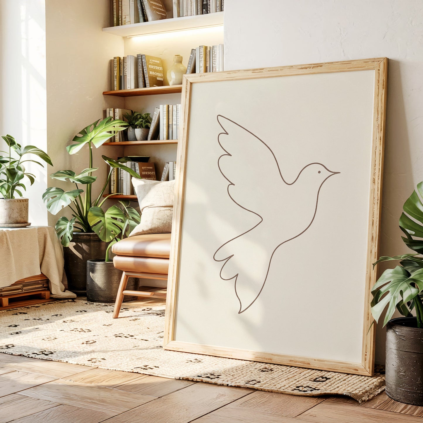 Minimalistischer Tauben-Linienkunst-Druck