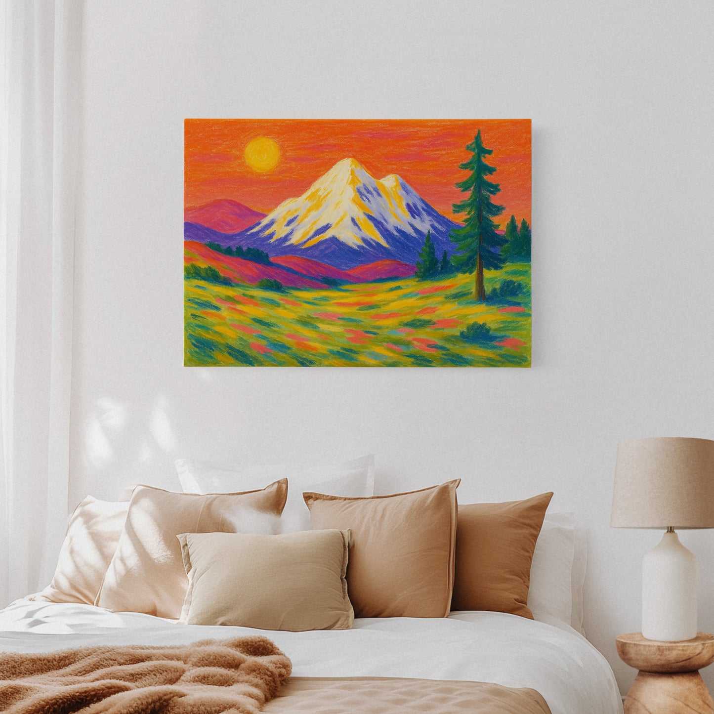 Vibrant Mountain Sunset with Flowery Meadow
