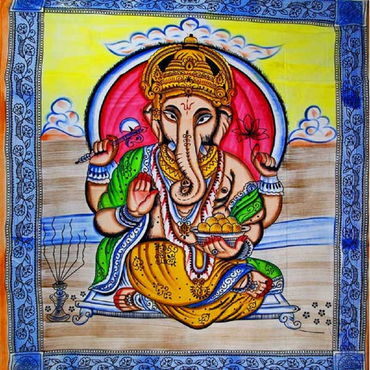 Ganesha Pastel Lotus Tapestry With Tassels Wall Double