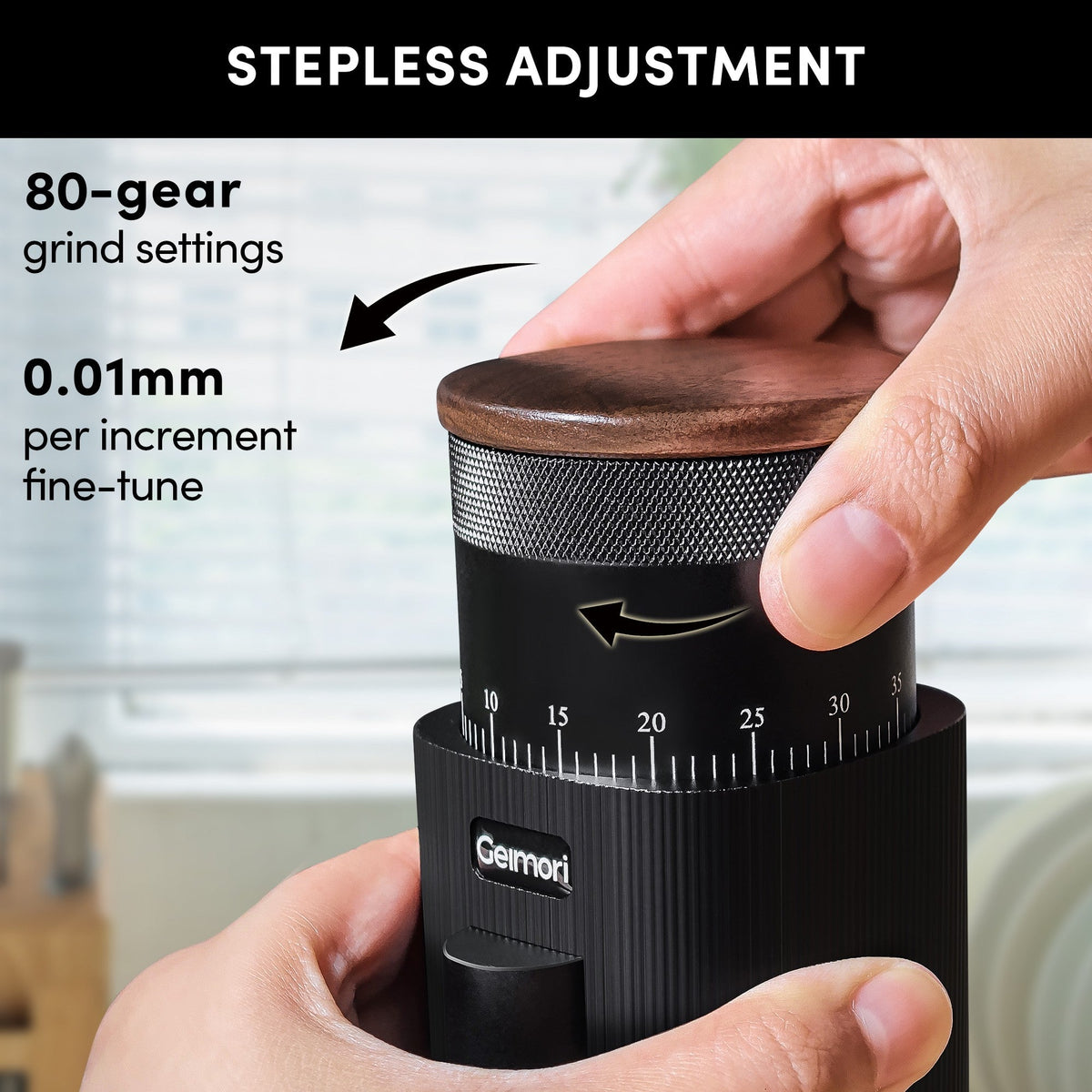 Geimori T38 – Die professionelle tragbare Kaffeemühle mit 38-mm-Kegelmahlwerk, 3600-mAh-Akkus und stufenloser Mahlgradeinstellung