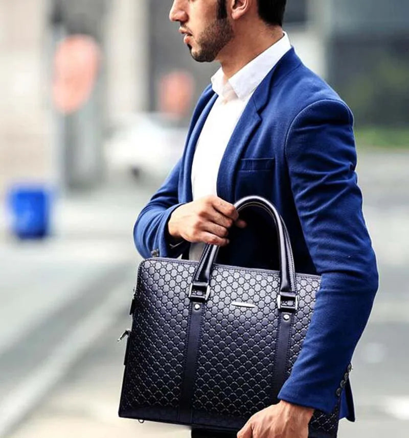 Leather Fashion Business Briefcase – Unisex, 14-Inch, Zipper Closure