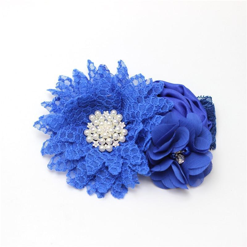 Luxury Modern Handmade Flower Headband Newborn Infant Pearl Flowers With Lace wide Headbands Bebes Hair Accessories Bow