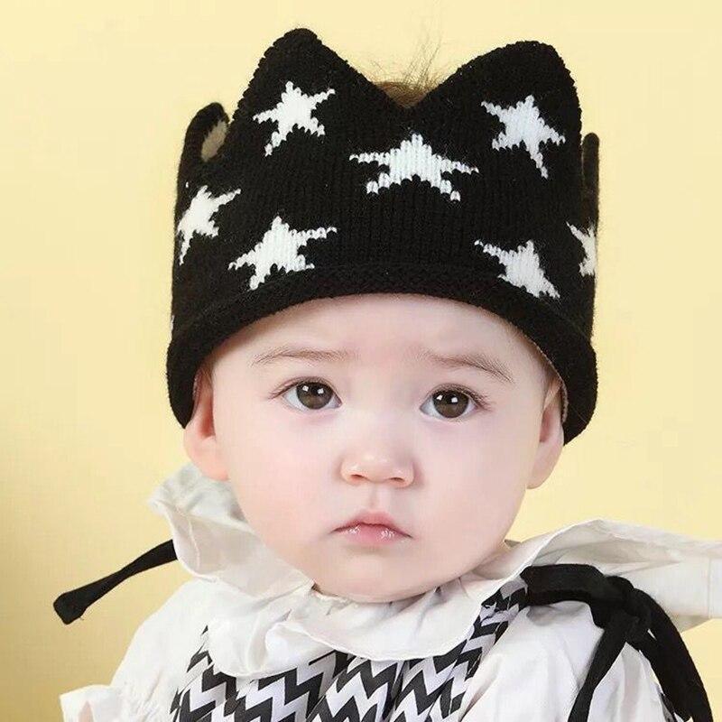 Modern Luxury New Trend  Baby Hat Girls and Boys Crown Knitted Cap Toddler Empty Top Hats Newborn Design Woolen Yarn Bonnet For Kids