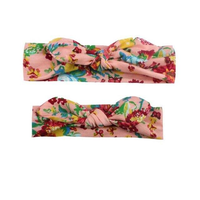 Mother & Baby Headband for Girl Bow Hairband Floral Elastic Hair Bands Parent-Child Turban Hair Accessories Bow For Mother and daughter
