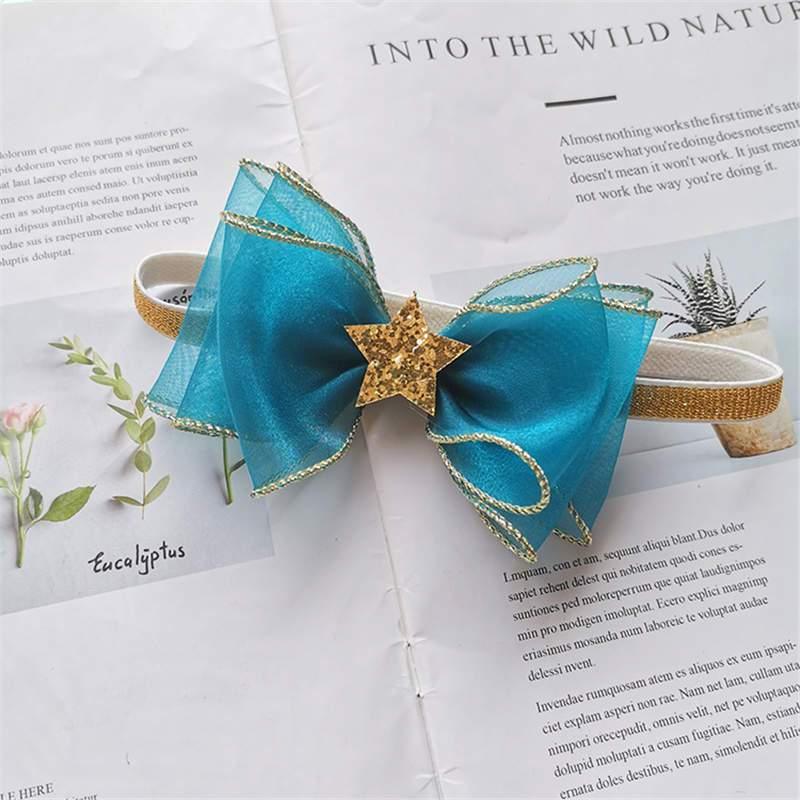 Luxury Modern Pearl Handmade Baby Girls Bowknot Crown Headband Lace Elastic Hair Band Bow For Girls Baby