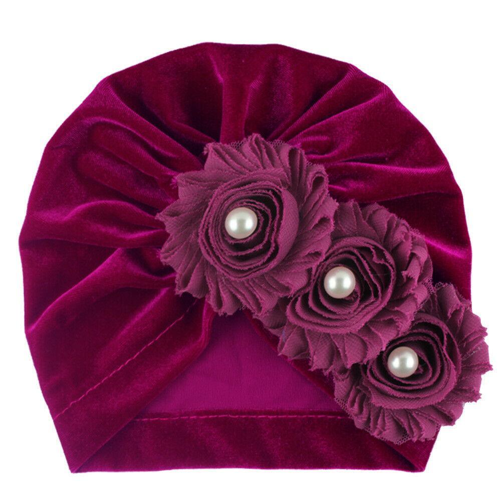 Handmade Baby Accessories Newborn Kids Baby Boy Girl Indian Turban Twist Knot Beanie Hat Pearl Flower Style
