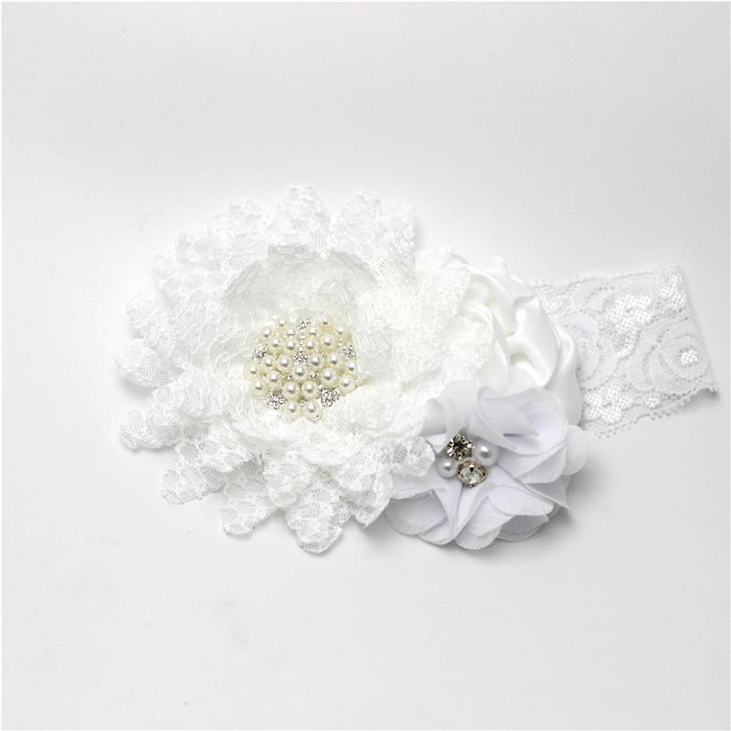 Luxury Modern Handmade Flower Headband Newborn Infant Pearl Flowers With Lace wide Headbands Bebes Hair Accessories Bow