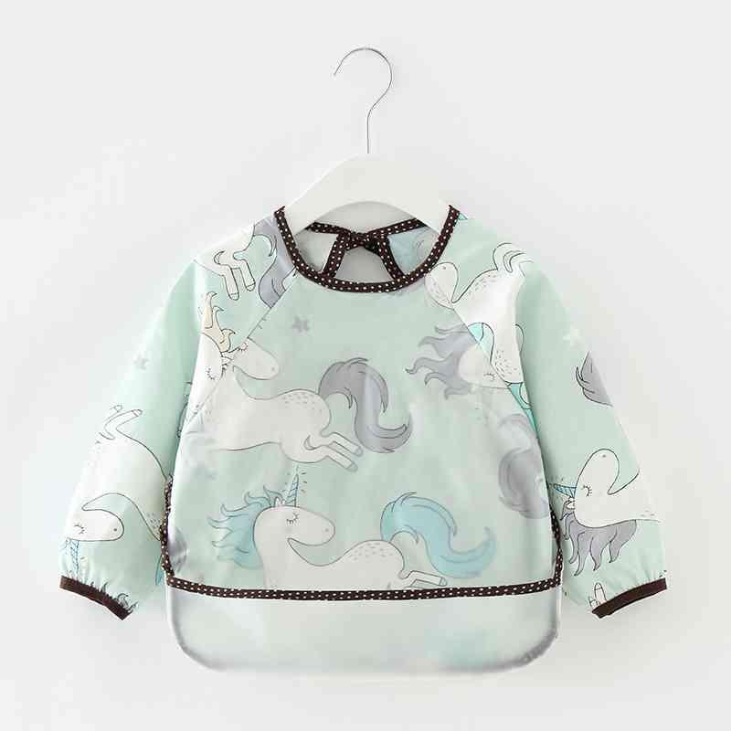 Cute Cartoon Print Baby Waterproof Long Sleeve Apron Children Feeding Smock Bib Baby Accessories