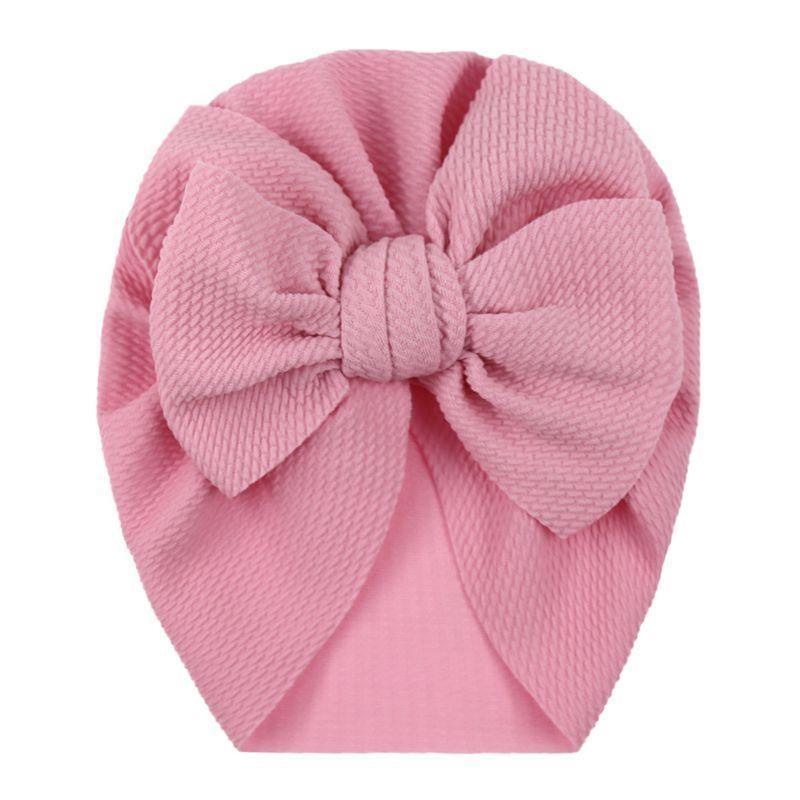 Handamde Elegant Baby Hats for Girls Big Bow Turban Hat Newborn  Baby Beanie Cap Solid Color Style