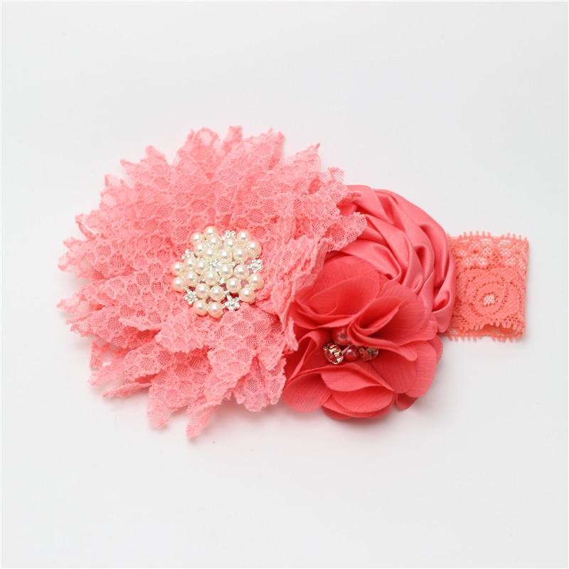 Luxury Modern Handmade Flower Headband Newborn Infant Pearl Flowers With Lace wide Headbands Bebes Hair Accessories Bow