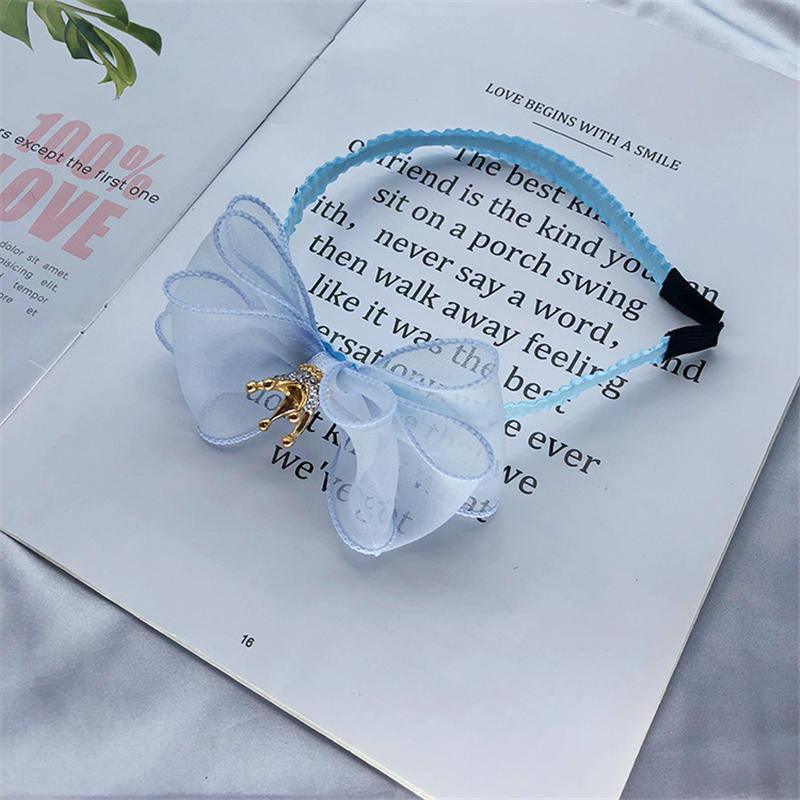 Luxury Modern Pearl Handmade Baby Girls Bowknot Crown Headband Lace Elastic Hair Band Bow For Girls Baby
