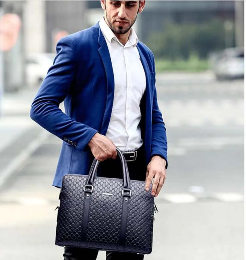 Leather Fashion Business Briefcase – Unisex, 14-Inch, Zipper Closure