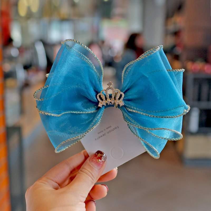 Luxury Modern Pearl Handmade Baby Girls Bowknot Crown Headband Lace Elastic Hair Band Bow For Girls Baby