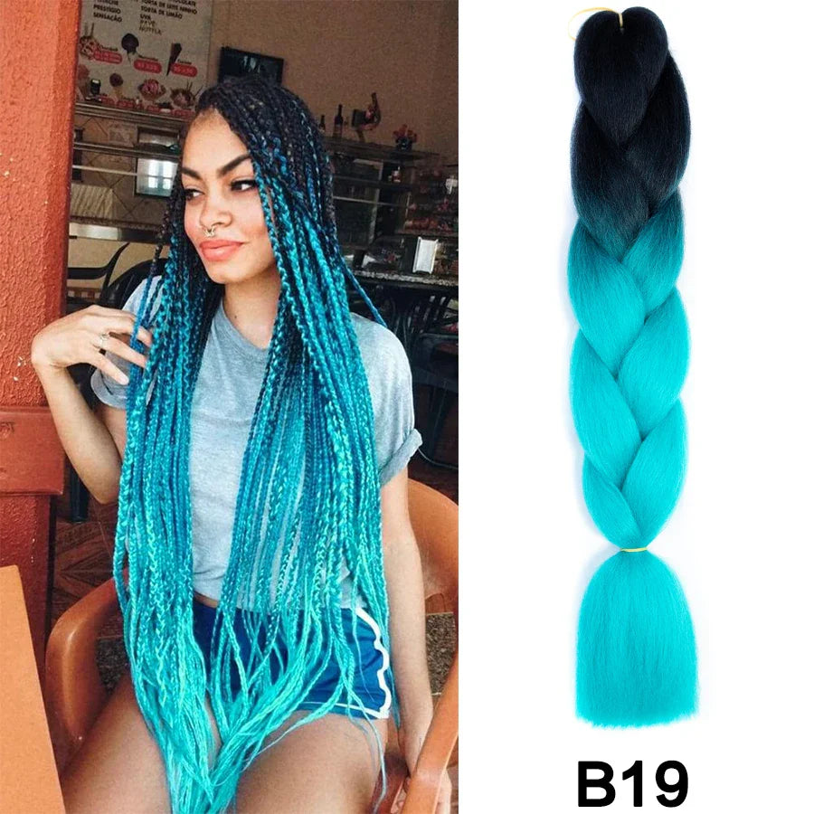 24'' 100G Synthetic Jumbo Braiding Hair Ombre Rainbow Hair Extensions Festival Jumbo Crochet Hair Weaving Box Braids Hairpieces