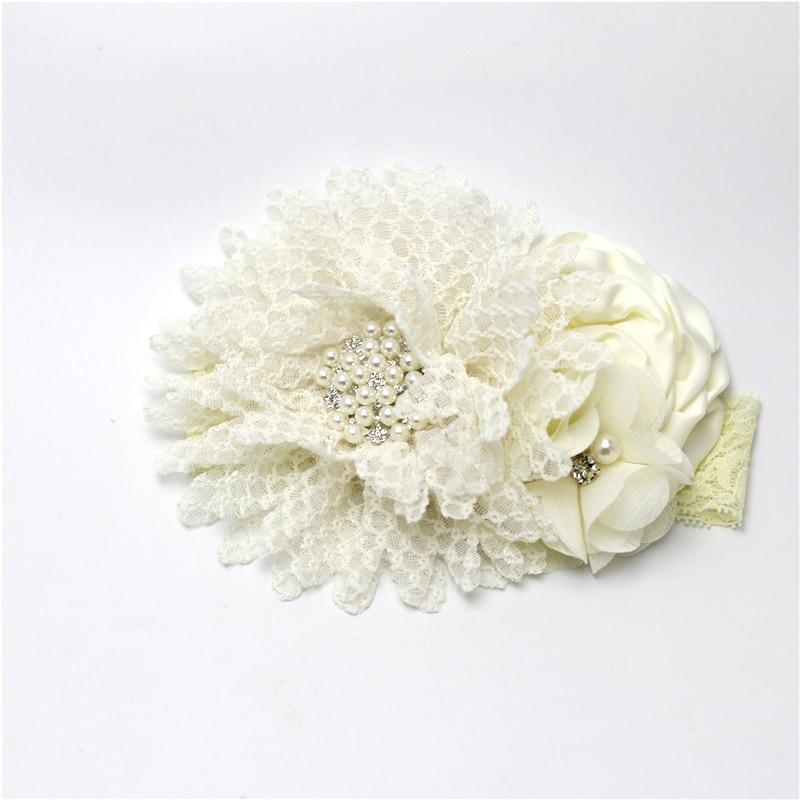 Luxury Modern Handmade Flower Headband Newborn Infant Pearl Flowers With Lace wide Headbands Bebes Hair Accessories Bow