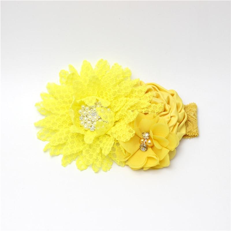 Luxury Modern Handmade Flower Headband Newborn Infant Pearl Flowers With Lace wide Headbands Bebes Hair Accessories Bow