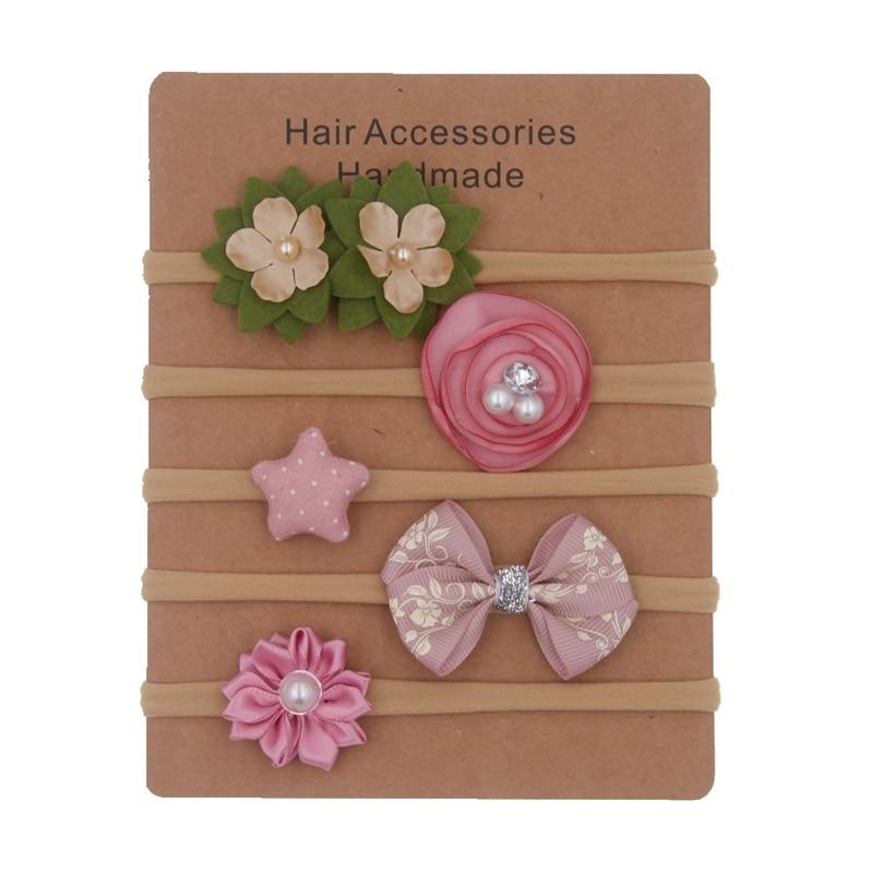 Handmade Set Baby Headband Solid Knot Flower Hair Bow Kids Nylon Elastic Soft Hair Bands Handmade For Girls Hair Accessories