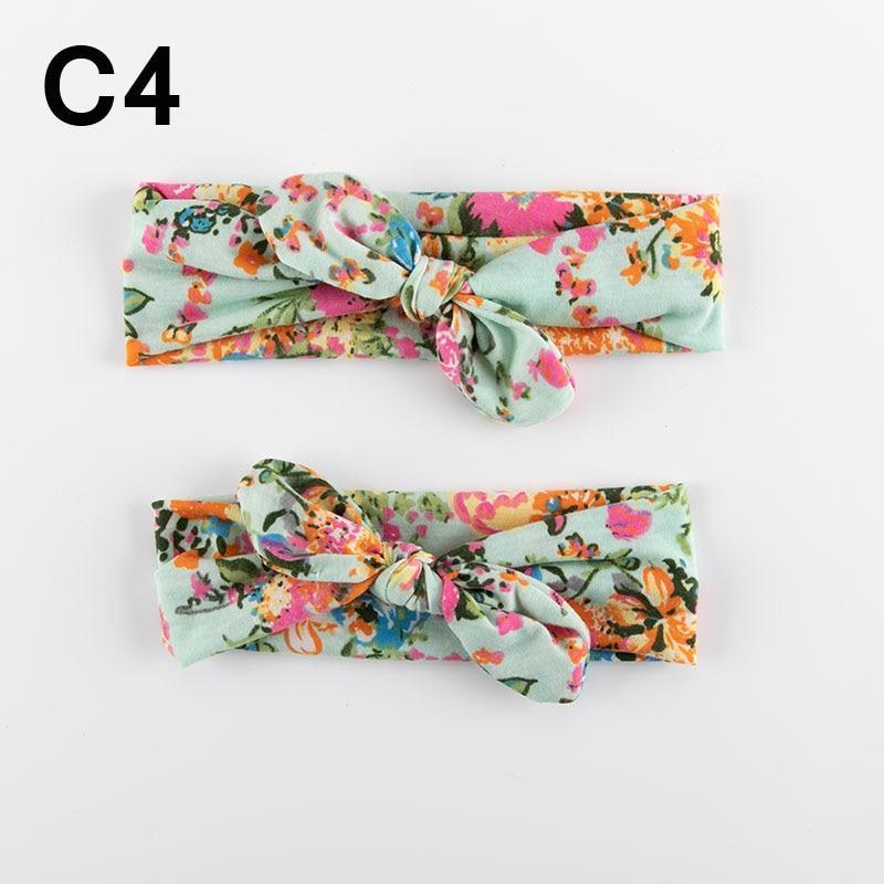 Modern  Mother & Baby Headbands Kids Girl Bow With Rabbit ear Print Floral Hair Bands Parent-Child Hair Accessories