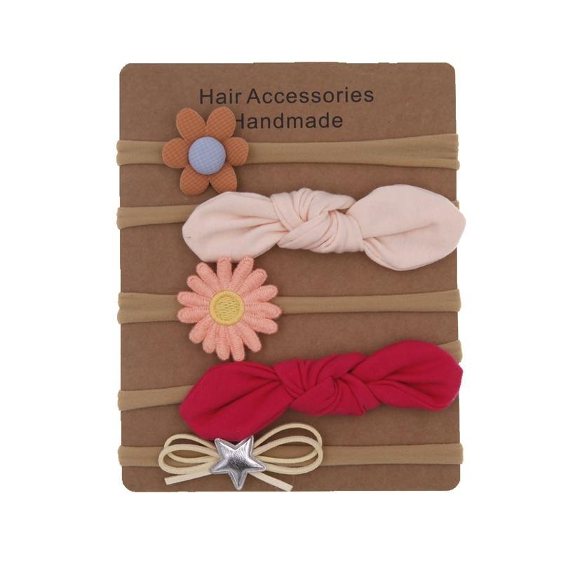 Handmade Set Baby Headband Solid Knot Flower Hair Bow Kids Nylon Elastic Soft Hair Bands Handmade For Girls Hair Accessories