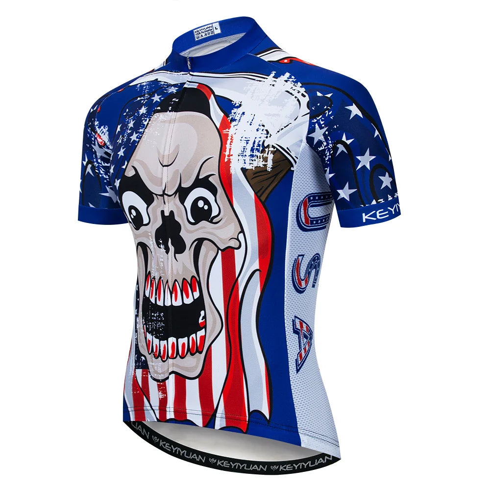 KEYIYUAN New Skull Series Men Bike Jersey Short Sleeve MTB Cycling Shirt Road Mountain Bicycle Clothing Tops Wielerkleding Heren