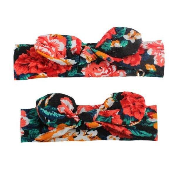 Mother & Baby Headband for Girl Bow Hairband Floral Elastic Hair Bands Parent-Child Turban Hair Accessories Bow For Mother and daughter