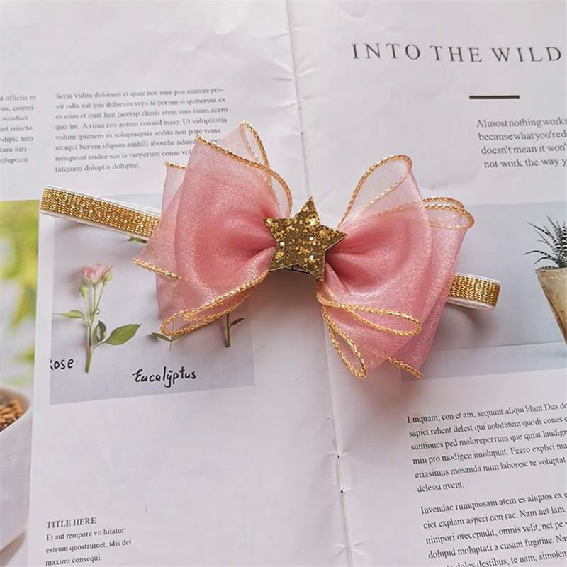 Luxury Modern Pearl Handmade Baby Girls Bowknot Crown Headband Lace Elastic Hair Band Bow For Girls Baby