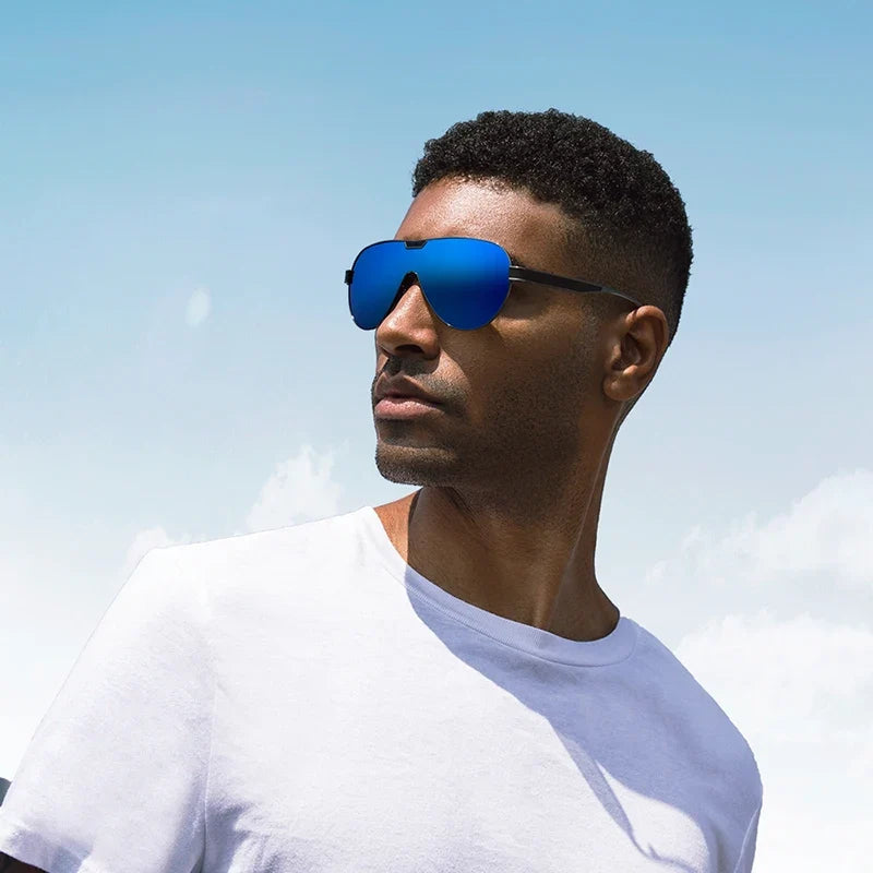 BARCUR Lunettes de soleil polarisées pour hommes Protection UV400 Monture en acier inoxydable Forme spéciale Accessoire pour lunettes pour hommes