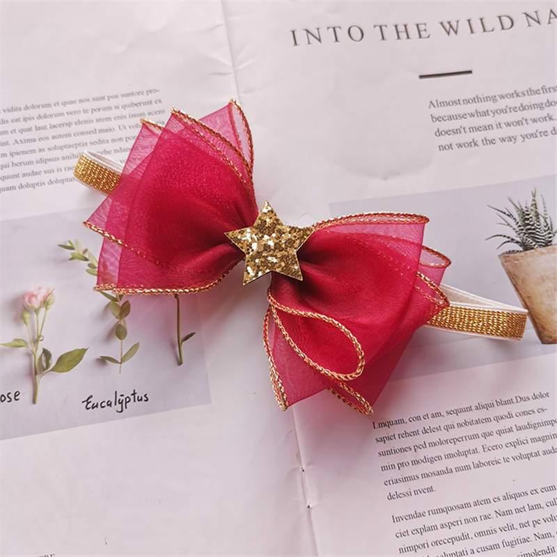 Luxury Modern Pearl Handmade Baby Girls Bowknot Crown Headband Lace Elastic Hair Band Bow For Girls Baby