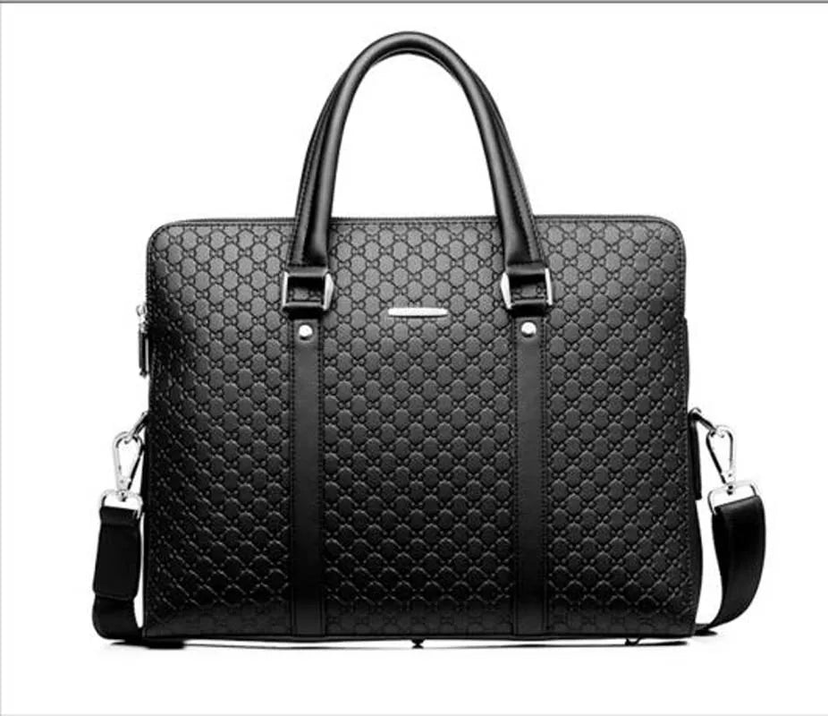Leather Fashion Business Briefcase – Unisex, 14-Inch, Zipper Closure