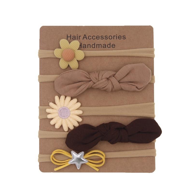 Handmade Set Baby Headband Solid Knot Flower Hair Bow Kids Nylon Elastic Soft Hair Bands Handmade For Girls Hair Accessories