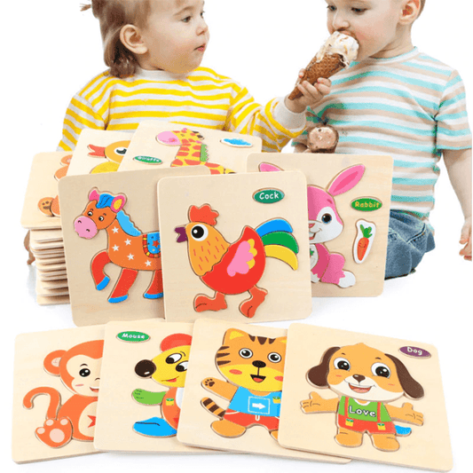 Baby Toys Wooden 3D Puzzle Cartoon Animal Intelligence Kids Educational Brain Teaser Children Tangram Shapes Learning