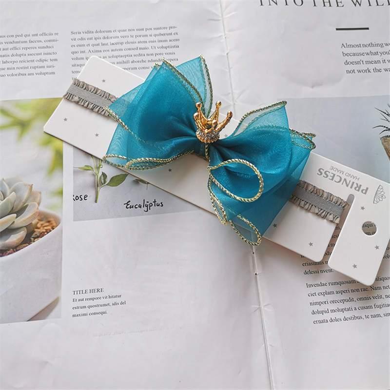 Luxury Modern Pearl Handmade Baby Girls Bowknot Crown Headband Lace Elastic Hair Band Bow For Girls Baby