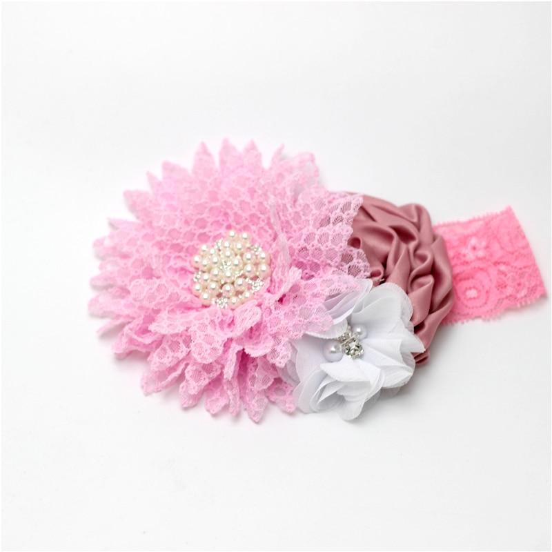 Luxury Modern Handmade Flower Headband Newborn Infant Pearl Flowers With Lace wide Headbands Bebes Hair Accessories Bow