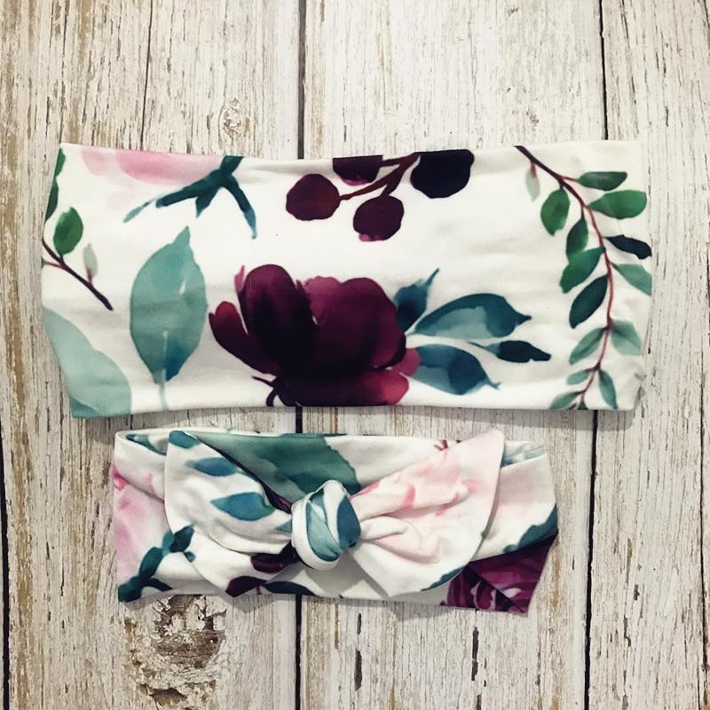 Luxury Mdoern Set 2PCS Baby and Mom Headbands Set Flower Bowknot Newborn Turban Cross-tied Mommy Headband Bow