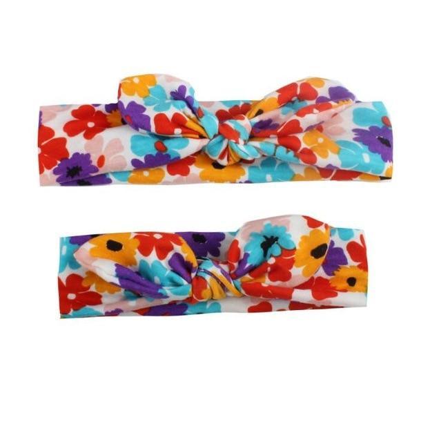 Mother & Baby Headband for Girl Bow Hairband Floral Elastic Hair Bands Parent-Child Turban Hair Accessories Bow For Mother and daughter