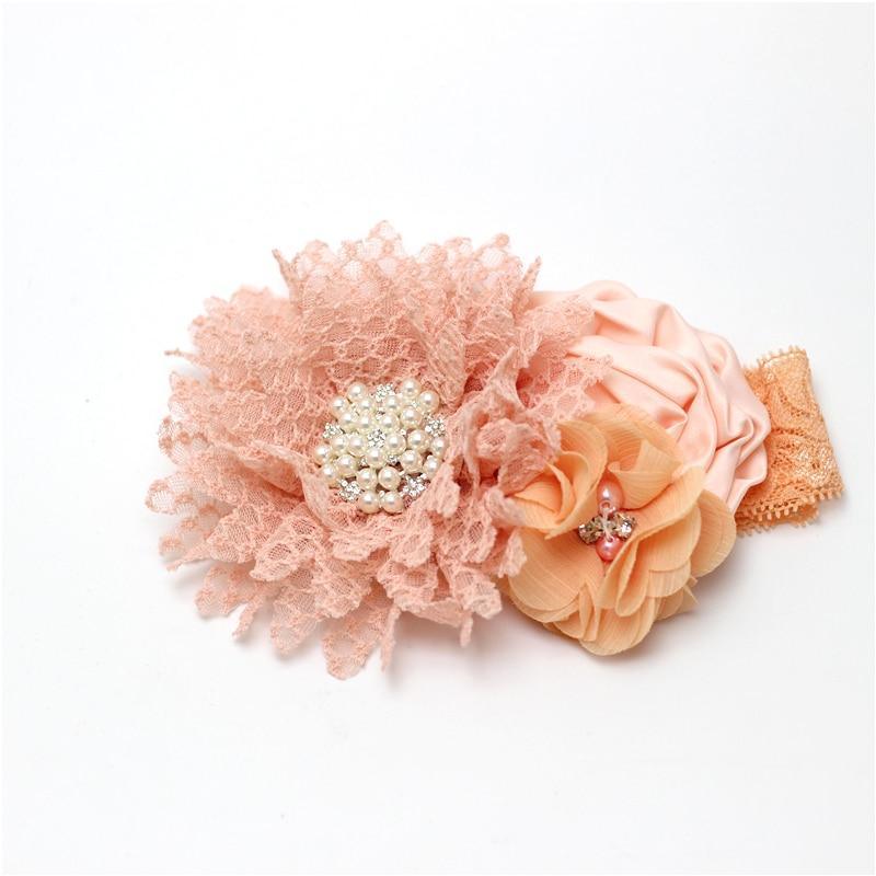 Luxury Modern Handmade Flower Headband Newborn Infant Pearl Flowers With Lace wide Headbands Bebes Hair Accessories Bow