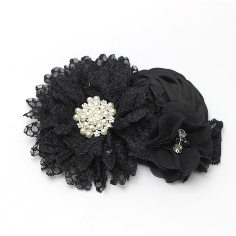 Luxury Modern Handmade Flower Headband Newborn Infant Pearl Flowers With Lace wide Headbands Bebes Hair Accessories Bow