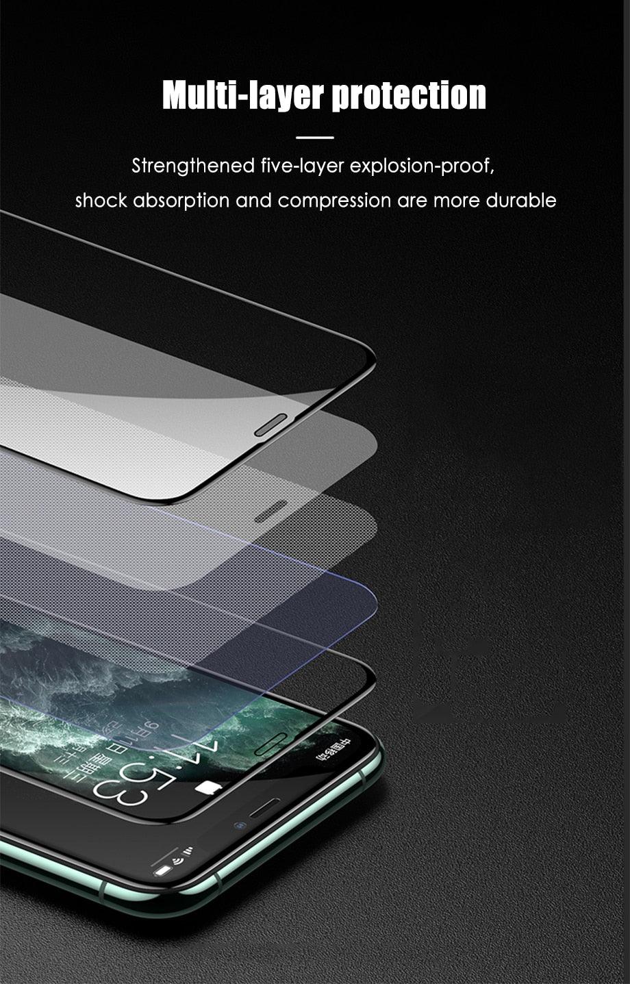 3pcs Full Cover Protective Glass On For Iphone 11 12 13 14 Pro Max Screen Protector For Iphone X Xr Xs Max 7 8 6s Plus Se Glass Full Screen Protector Edge To Edge Full Screen Coverage