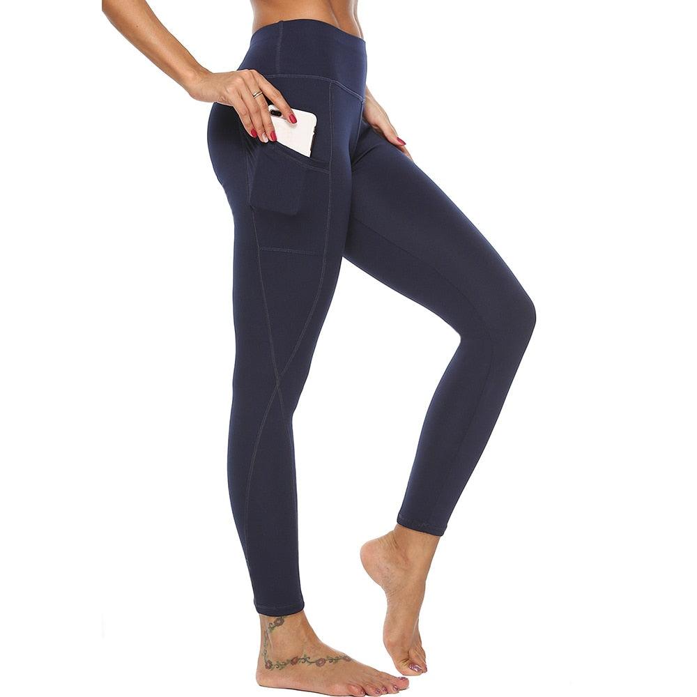 Casual Women's Yoga Pants Gym Fitness Sports Cropped Leggings Pocket Slim Pants Female Solid Color Women's Seamless Scrunch Legging Workout Leggings For Women Lift Tight Gym Yoga Home Pants
