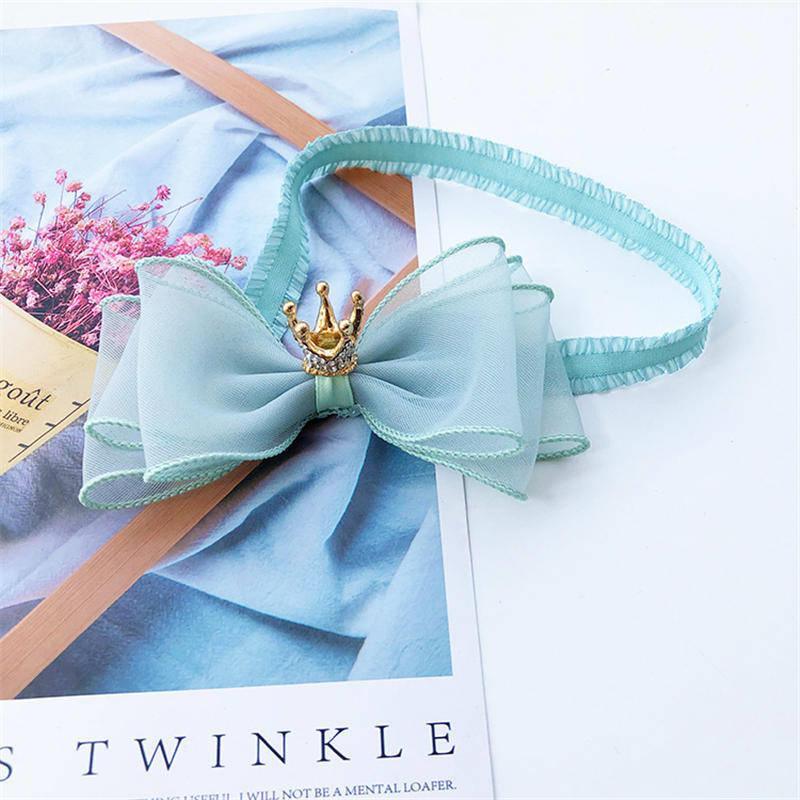 Luxury Modern Pearl Handmade Baby Girls Bowknot Crown Headband Lace Elastic Hair Band Bow For Girls Baby