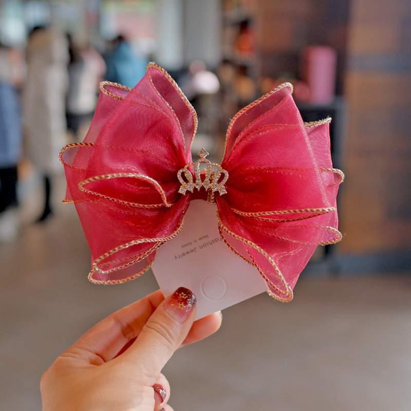 Luxury Modern Pearl Handmade Baby Girls Bowknot Crown Headband Lace Elastic Hair Band Bow For Girls Baby