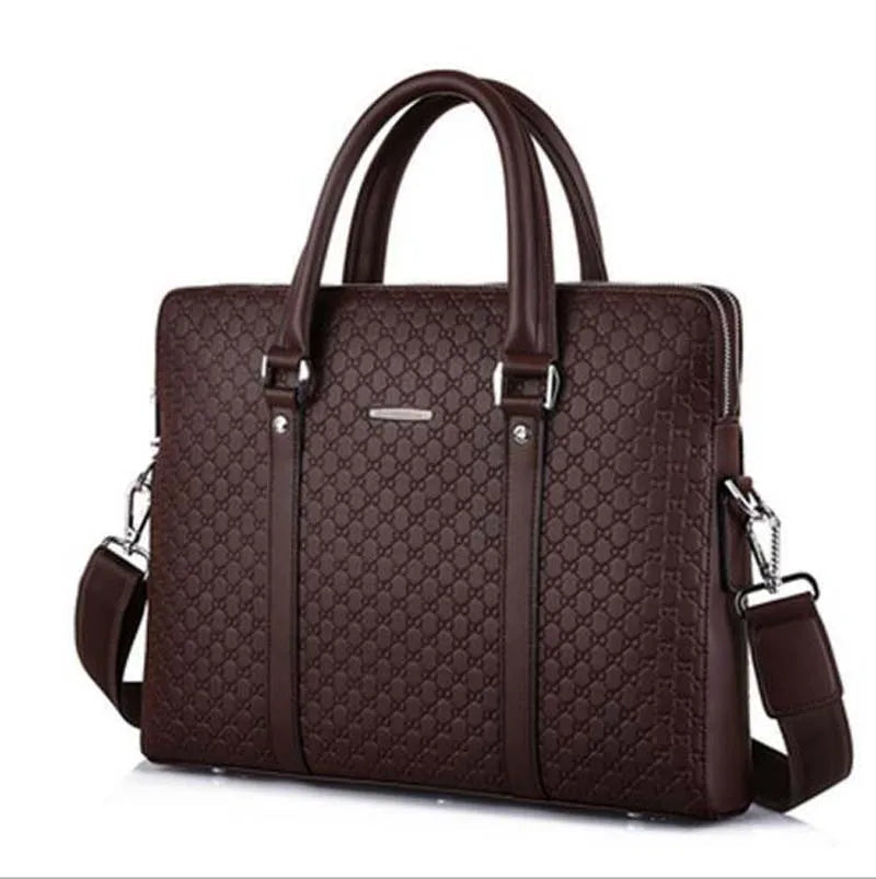Leather Fashion Business Briefcase – Unisex, 14-Inch, Zipper Closure